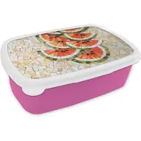 MuchoWow Broodtrommel Roze - Lunchbox Mozaïek - Watermeloen - Rood - Pitten - Brooddoos 18x12x6 cm - Brood lunch box - Broodtrommels voor kinderen en volwassenen