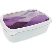 MuchoWow Broodtrommel Wit - Lunchbox Abstract - Heuvels - Landschap - Paars - Brooddoos 18x12x6 cm - Brood lunch box - Broodtrommels voor kinderen en volwassenen