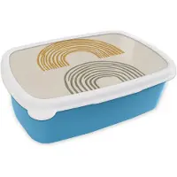 MuchoWow Broodtrommel Blauw - Lunchbox Bogen - Lijnen - Oranje - Minimalistisch - Brooddoos 18x12x6 cm - Brood lunch box - Broodtrommels voor kinderen en volwassenen