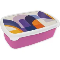 MuchoWow Broodtrommel Roze - Lunchbox Vormen - Abstract - Grafisch - Oranje - Brooddoos 18x12x6 cm - Brood lunch box - Broodtrommels voor kinderen en volwassenen
