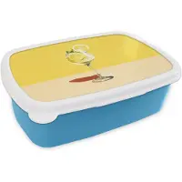 MuchoWow Broodtrommel Blauw - Lunchbox Wijnglas - Citroen - Geel - Minimalistisch - Brooddoos 18x12x6 cm - Brood lunch box - Broodtrommels voor kinderen en volwassenen