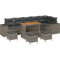vidaXL Tuinbank Set 10 st 6-Aantal zitplaatsen Grijs poly rattan