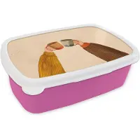 MuchoWow Broodtrommel Roze - Lunchbox Illustratie - Mokken - Proosten - Bruin - Brooddoos 18x12x6 cm - Brood lunch box - Broodtrommels voor kinderen en volwassenen