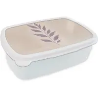 MuchoWow Broodtrommel Wit - Lunchbox Tak - Bladeren - Minimalistisch - Beige - Brooddoos 18x12x6 cm - Brood lunch box - Broodtrommels voor kinderen en volwassenen