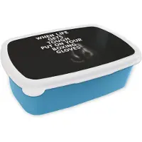 MuchoWow Broodtrommel Blauw - Lunchbox Tekst - Bokshandschoenen - Wit - Brooddoos 18x12x6 cm - Brood lunch box - Broodtrommels voor kinderen en volwassenen