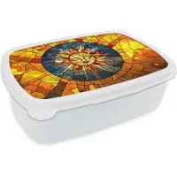MuchoWow Broodtrommel Wit - Lunchbox Mozaïek - Zon - Geel - Cirkel - Brooddoos 18x12x6 cm - Brood lunch box - Broodtrommels voor kinderen en volwassenen