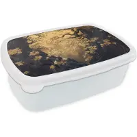 MuchoWow Broodtrommel Wit - Lunchbox Bloemen - Takken - Goud - Sierlijk - Brooddoos 18x12x6 cm - Brood lunch box - Broodtrommels voor kinderen en volwassenen