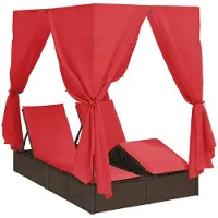 vidaXL Dubbele ligstoel Rood poly rattan
