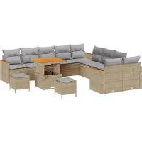 vidaXL Tuinbank Set 13 st 12-Aantal zitplaatsen Beige poly rattan
