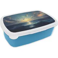 MuchoWow Broodtrommel Blauw - Lunchbox Meeuwen - Zee - Wolken -Blauw - Brooddoos 18x12x6 cm - Brood lunch box - Broodtrommels voor kinderen en volwassenen