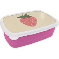 MuchoWow Broodtrommel Roze - Lunchbox Aardbei - Minimalistisch - Rood - Fruit - Brooddoos 18x12x6 cm - Brood lunch box - Broodtrommels voor kinderen en volwassenen