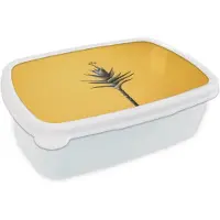 MuchoWow Broodtrommel Wit - Lunchbox Plant - Minimalistisch - Bloem - Geel - Brooddoos 18x12x6 cm - Brood lunch box - Broodtrommels voor kinderen en volwassenen