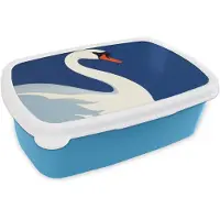 MuchoWow Broodtrommel Blauw - Lunchbox Zwaan - Wit - Snavel - Illustratie - Brooddoos 18x12x6 cm - Brood lunch box - Broodtrommels voor kinderen en volwassenen