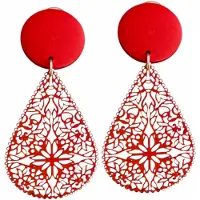 Charme Bijoux Clip oorbellen -rood hout- filigraan- ster-geen gaatje-