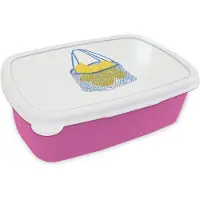 MuchoWow Broodtrommel Roze - Lunchbox Tas - Blauw - Citroenen - Illustratie - Brooddoos 18x12x6 cm - Brood lunch box - Broodtrommels voor kinderen en volwassenen