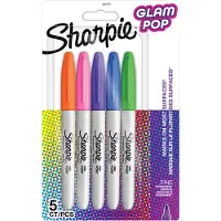 Sharpie Glam Pop Permanent Markers | Fijne Punt voor Gedurfde Details | Verschillende kleuren | 5 Markers