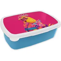 MuchoWow Broodtrommel Blauw - Lunchbox Haan - Kleurrijk - Kimono - Roze - Brooddoos 18x12x6 cm - Brood lunch box - Broodtrommels voor kinderen en volwassenen