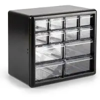 PlasticForte Sorteerbakjes spijkers/schroeven - 12x lades - 26 x 16 x 23 cm - opbergkastjes - ophangbaar - zwart/transparant