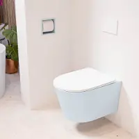 Mondiaz LAVIE hangend toilet single fire rimless diepspoel Clay, Toiletzitting met quick-release & softclose Talc