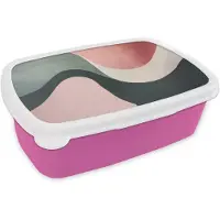 MuchoWow Broodtrommel Roze - Lunchbox Abstract - Golven - Sierlijk - Roze - Brooddoos 18x12x6 cm - Brood lunch box - Broodtrommels voor kinderen en volwassenen