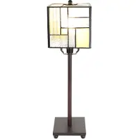 Clayre & Eef Tiffany tafellamp 13x13x28 cm beige glas metaal vierkant tiffany