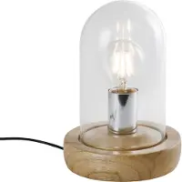 QUVIO Tafellamp Scandinavisch - Glazen stolp met houten voet - 16 x 25 cm (dxh)