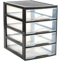 PlasticForte Ladekastje bureau organizer - 4x lades - zwart/transparant - L26 x B35 x H36 cm - kunststof