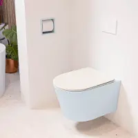 Mondiaz LAVIE hangend toilet single fire rimless diepspoel Clay, Toiletzitting met quick-release & softclose Linen
