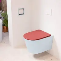 Mondiaz LAVIE hangend toilet single fire rimless diepspoel Clay, Toiletzitting met quick-release & softclose Fire
