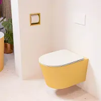 Mondiaz LAVIE hangend toilet single fire rimless diepspoel Ocher, Toiletzitting met quick-release & softclose Linen