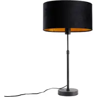 QAZQA Tafellamp zwart met ovale fluwelen kap zwart 35cm - Parte