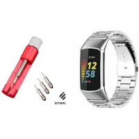 Strap-it Stalen Smartwatch band + Toolkit - Geschikt voor Fitbit Charge 5 / Fitbit Charge 6 stalen band - zilver - Horlogeband / Polsband / Armband - RVS amrband - Stalen schakelarmband