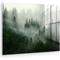 MuchoWow Glasschilderij 40x30 cm - Schilderij acrylglas - Bos - Mist - Bomen - Natuur - Foto op glas - Muurdecoratie woonkamer - Wanddecoratie slaapkamer - Schilderijen