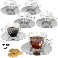 MamboCat Set van 6 thermo glazen kerstbeker 165ml met schotel