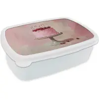 MuchoWow Broodtrommel Wit - Lunchbox Taart - Pink - Cherry - Brooddoos 18x12x6 cm - Brood lunch box - Broodtrommels voor kinderen en volwassenen