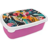 MuchoWow Broodtrommel Roze - Lunchbox Schilderij - Abstract - Bloemen - Roze - Brooddoos 18x12x6 cm - Brood lunch box - Broodtrommels voor kinderen en volwassenen