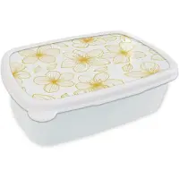 MuchoWow Broodtrommel Wit - Lunchbox Bloemen - Patroon - Illustratie - Geel - Brooddoos 18x12x6 cm - Brood lunch box - Broodtrommels voor kinderen en volwassenen