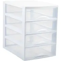 PlasticForte Ladekastje bureau organizer - 4 lades - wit/transparant - L26 x B35 x H36 cm - kunststof