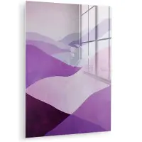 MuchoWow Glasschilderij 120x160 cm - Schilderij acrylglas - Abstract - Heuvels - Landschap - Paars - Foto op glas - Muurdecoratie woonkamer - Wanddecoratie slaapkamer - Schilderijen