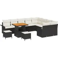 vidaXL Tuinset, 12 stuks, 11 zitplaatsen, zwart en crème