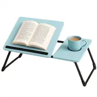 Cheqo Verstelbare Laptoptafel - Laptopstandaard - Laptop Tafel - Opklapbare Bedtafel MDF - Banktafel Anti-slip - Ontbijttafel - Ontbijt op Bed Tafel - Metaal - Blauw