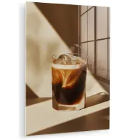 MuchoWow Glasschilderij 120x160 cm - Schilderij acrylglas - Glas - Ijskoffie - Schaduw - Bruin - Foto op glas - Muurdecoratie woonkamer - Wanddecoratie slaapkamer - Schilderijen