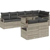 vidaXL Tuinbank Set 9 st 8-Aantal zitplaatsen Lichtgrijs poly rattan
