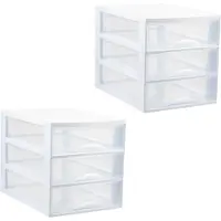 PlasticForte Ladekastje bureau organizer - 2x - 3 lades - wit/transparant - L26 x B35 x H27 cm - kunststof