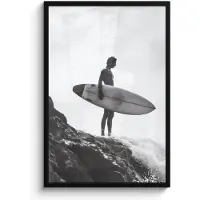 PosterMonkey Poster in lijst - Fotolijst 60x90 cm - Posters - Surfer - Rots - Oceaan - Golven - Posterlijst zwart - Decoratie - Wanddecoratie woonkamer - Muurdecoratie slaapkamer