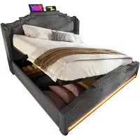 Merax Bed 140x200 met Opbergruimte - Tweepersoonsbed met Verlichting - USB en USB-C - Fluweel Grijs