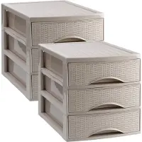 PlasticForte Ladekastje bureau organizer SORTED - 2x - 3 lades - beige - L26 x B35 x H28 cm - kunststof - organiseren