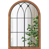 Costway Wandspiegel met raamlook, boogspiegel, vintage, 60 x 90 cm, raamspiegel, decoratieve spiegel, retro, decoratieve hangspiegel voor hal, slaapkamer, woonkamer, metalen frame, rustiek bruin