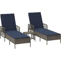 vidaXL Ligstoel 3 st poly rattan Grijs en Marineblauw