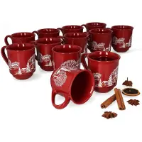 MamboCat 3160100 - Set van 12 glühwein mokken in donkerrood met kerstlandschap 0.2L gekalibreerd